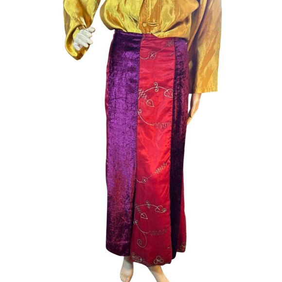 Vintage Velvet & Satin Embroidered Maxi Skirt Large Royalcore Boho Patchwork - Picture 1 of 7